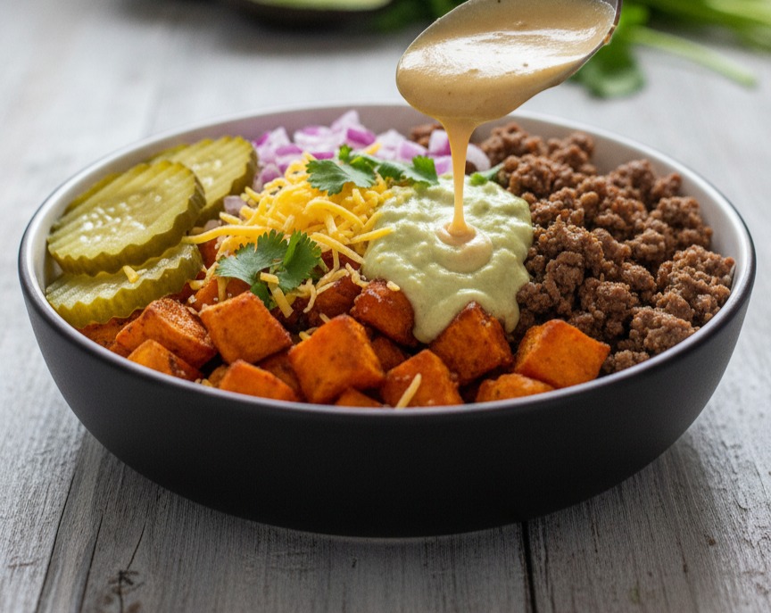 Healthy Burger Dinner Recipes Burger Bowls serving